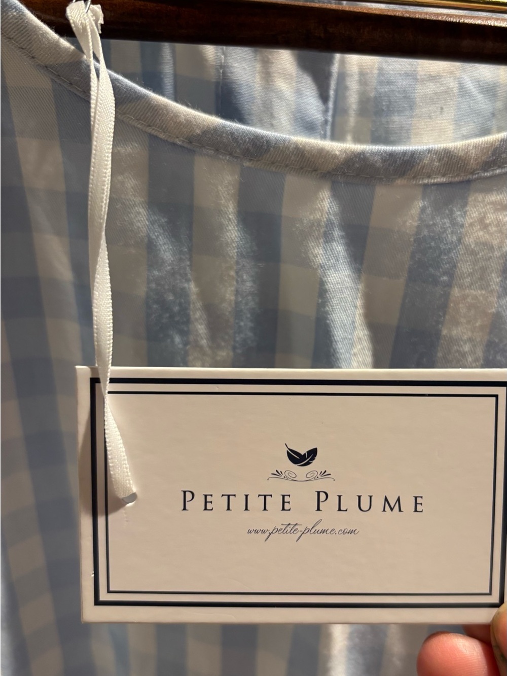 HTF!  PETITE PLUME New with tags- Light Blue Gingham Hospital Gown L/XL - Picture 7 of 12